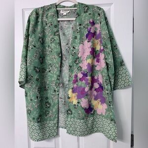 Norm Thompson Green Floral Kimono
